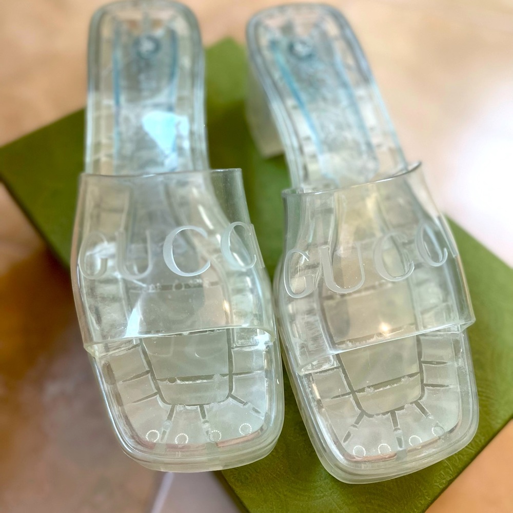 Gucci Women’s Jelly Slide Sandals with Gucci Logo